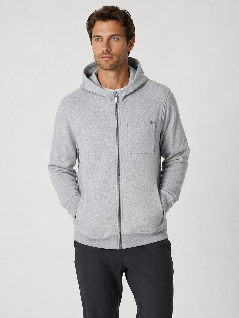 Vuori Organic Cotton Seaside Hoodie Mens Medium Light Heather Grey Full Zip NWT